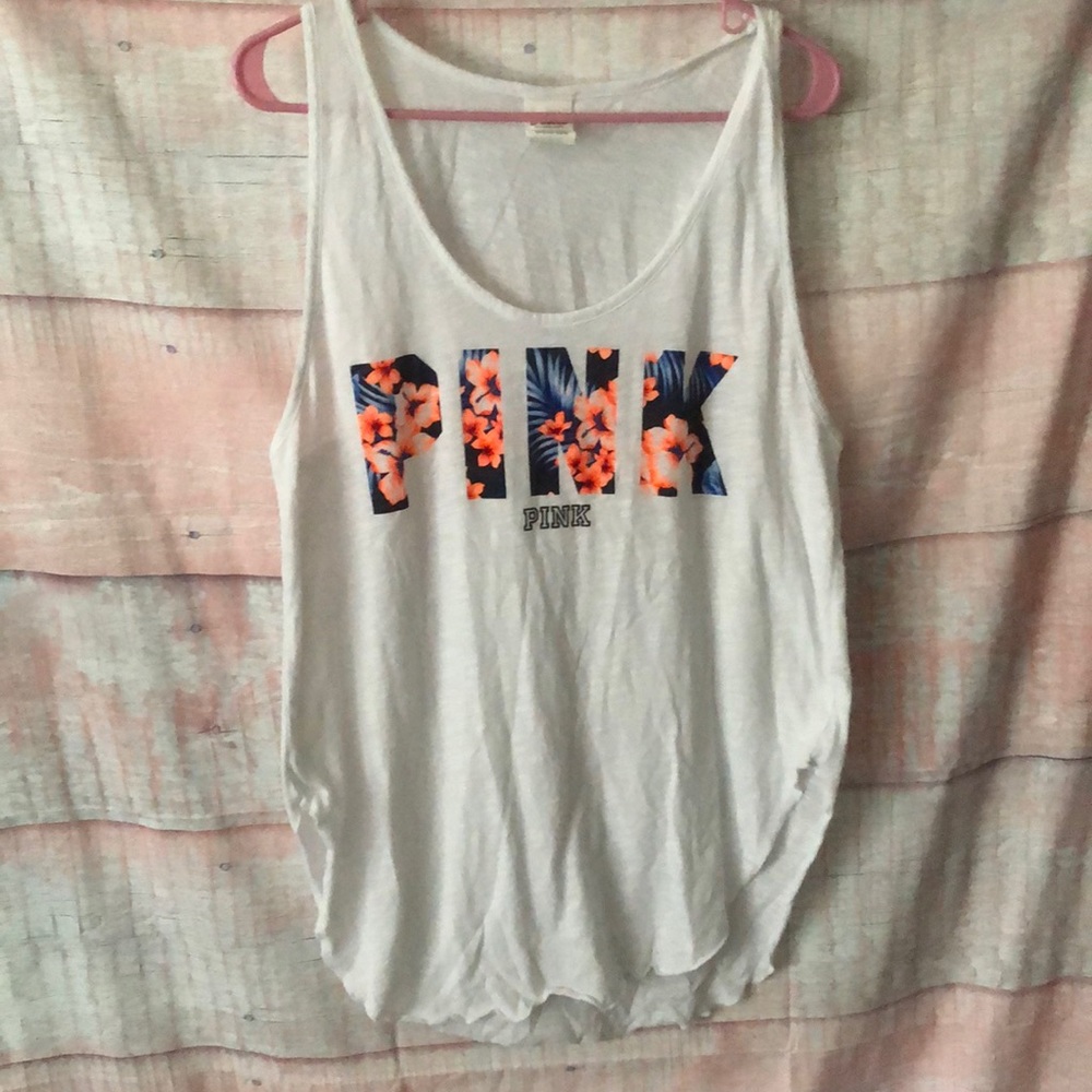 Floral logo PINK size M tank white orange blue floral print vintage